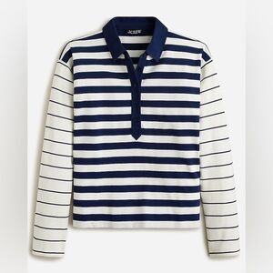 J.Crew Woman's Striped Polo Long Sleeve SZ XXL Navy & White NWT Preppy SM Flaw
